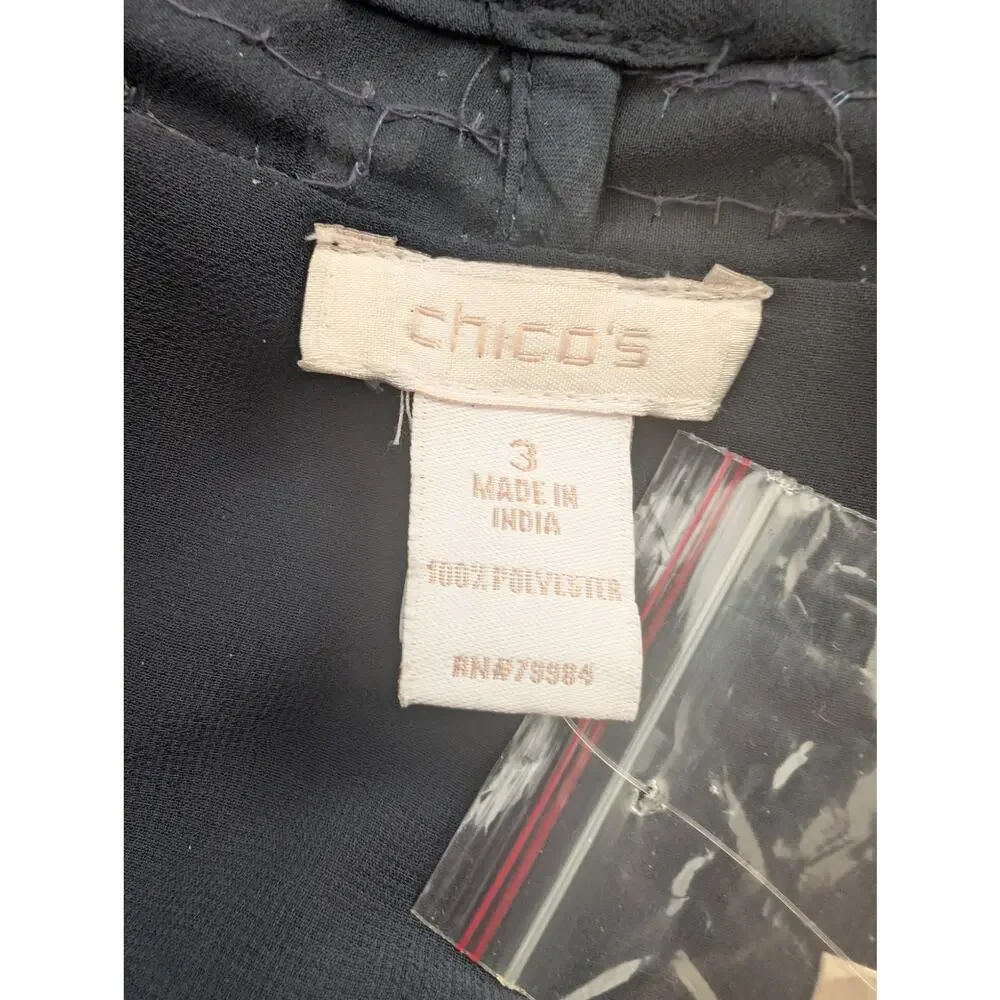 NWT! CHICO'S! LOVELY NAVY BLUE CHIFFON, SHIMMERY CLEAR SEQUINS, OVER-JACKET! XL